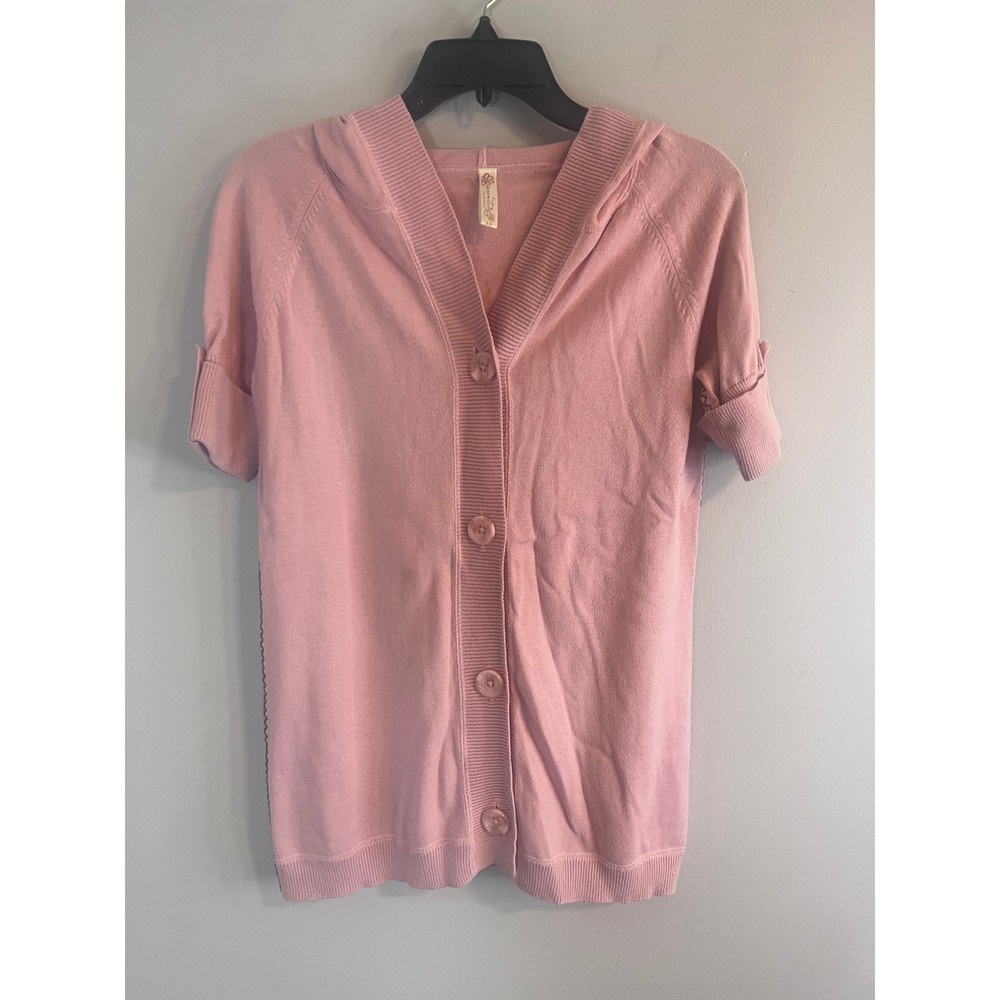 Aventura Clothing Pink Short Sleeve Hooded Cardigan Sweater XS Graphic Back